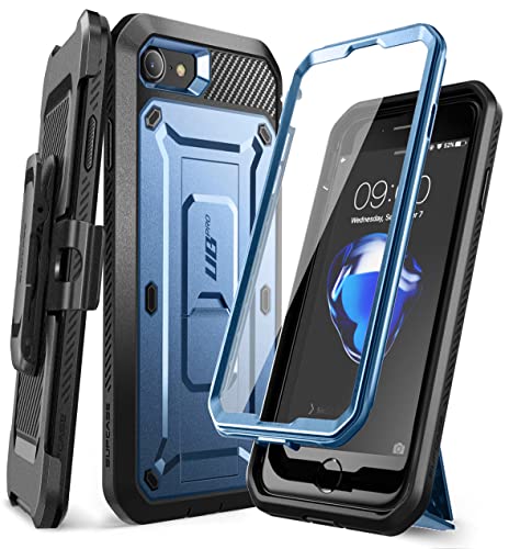 マラソン期間中ポイント5倍 SUPCASE iPhone SE3(第3世代) 2022 SE(第2世代) /iPhone8 /iPhone7 ケース 対応 2020 新しいカバー 液晶保護フィルム と腰かけクリップ付き 米国軍事規格取得 耐衝撃 防塵 二重保護 UBProシリーズ 金属ブルー