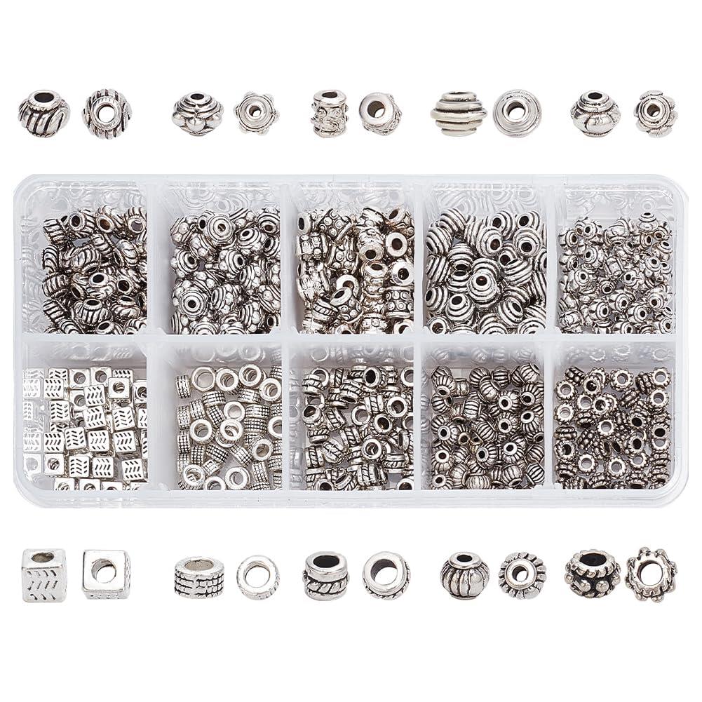 PH PandaHall 約216個入り 6種類 メタルビーズ 古銀色 合金 スペーサービーズ 菊座 花座 座金 チャーム チベット風 ジュエリー製作 アクセサ...