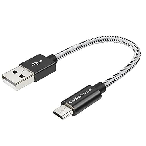 Micro USBケーブル, CableCreation USB 2.0 to Micro USB 高速充電 Micro B 編組ケーブル ブラック&ホワイト/ 0.15m Micro USBケーブル, CableCreation USB 2.0 to Micro USB 高速充電 Micro B 編組ケーブル ブラック&ホワイト/ 0.15m