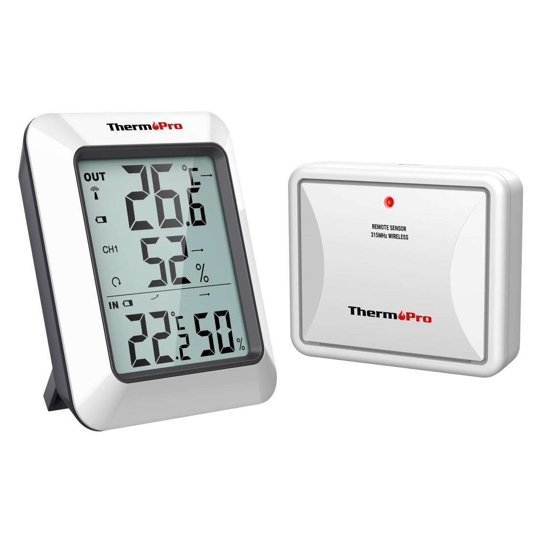 ThermoProサーモプロ 湿度計 温湿度計ワイヤレス 室外 室内温度計 最高最低温湿度値表示 高精度 LCD大液晶画面 置き掛け両用タイプ マグネット付 TP-60S