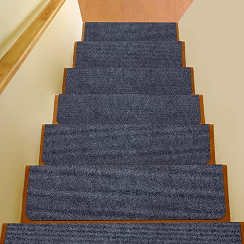 Newthoughts 吸着階段マット 階段用ステップマット 滑り止め付き ずれない 階段カーペット【70×22cm×5枚入り】 洗濯機丸洗える ペット シニア 負担軽減 キズ防止 防音 カットOK 階段すべり止めマット ダークグレー色のサムネイル