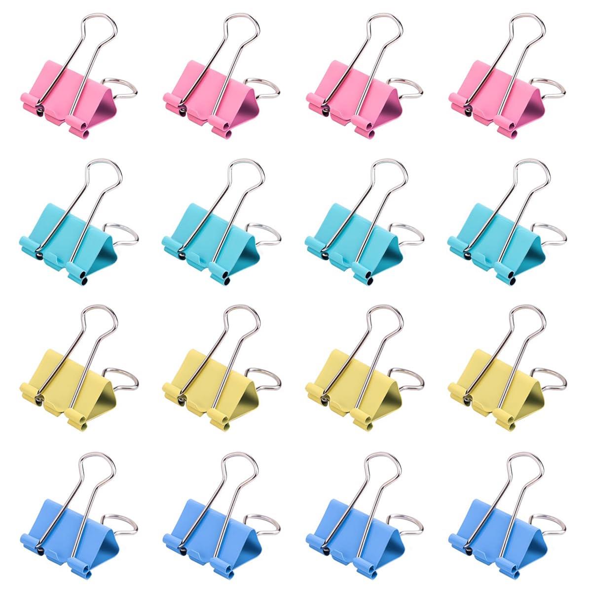 ダブルクリップ セット 多サイズ 15mm 19mm 25mm 32mm 大 中 小 ペーパークリップ 金属製 書類整理 オフィス 事務用品 クリップ (カラフ...