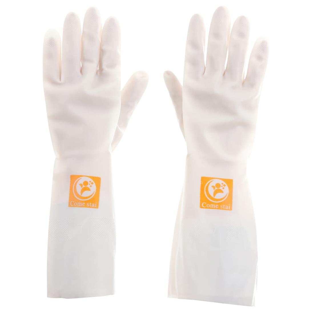 [come stai] 手指にやさしいビニール手袋 外したあとゴム臭くならない 脱ぎ履きがスムーズで男女問わず 厚手 キッチン ロングサイズ 掃除 作業用 料理用 無臭 粉なし (S)
