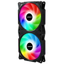PCケースファンx2基 虹色LED PWM 4PINコネクタ 2連型一...(2)