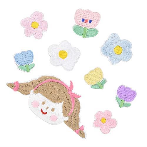 ワッペン刺繍シール アイロン不要 MUNCVY アップリケ DIY服 フラワー 花 女の子とチューリップ モチーフ カワイイ 装飾 男の子 女の子 保育園 幼稚...