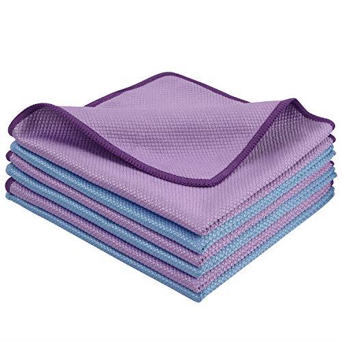 SINLAND 吸水 マイクロファイバー ぞうきん 食器 拭き 速乾だい布巾 ガラス 窓鏡洗面台 キッチンタオル 掃除ふきん (パープル&ブルー, 40cmx4...