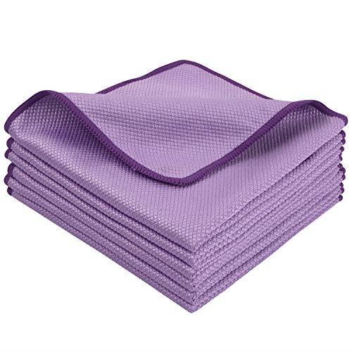 SINLAND 吸水 マイクロファイバー ぞうきん 食器 拭き 速乾だい布巾 ガラス 窓鏡洗面台 キッチンタオル 掃除ふきん6枚 (パープル, 40cmx40c...
