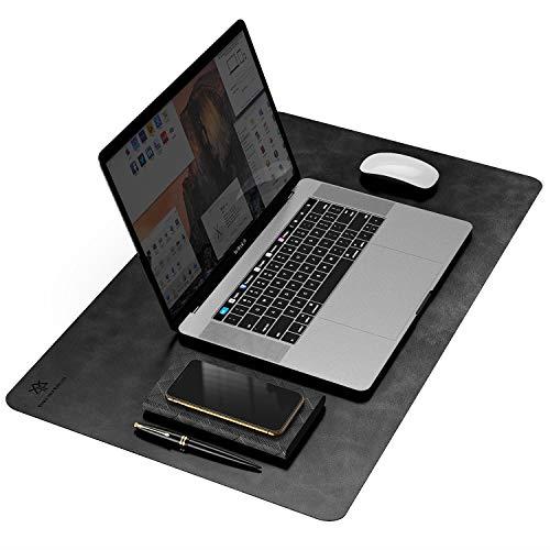 オフィスデスクマット デスクカバー 埃 水防止PUレザーデスクパッド (黒, 60*35cm)