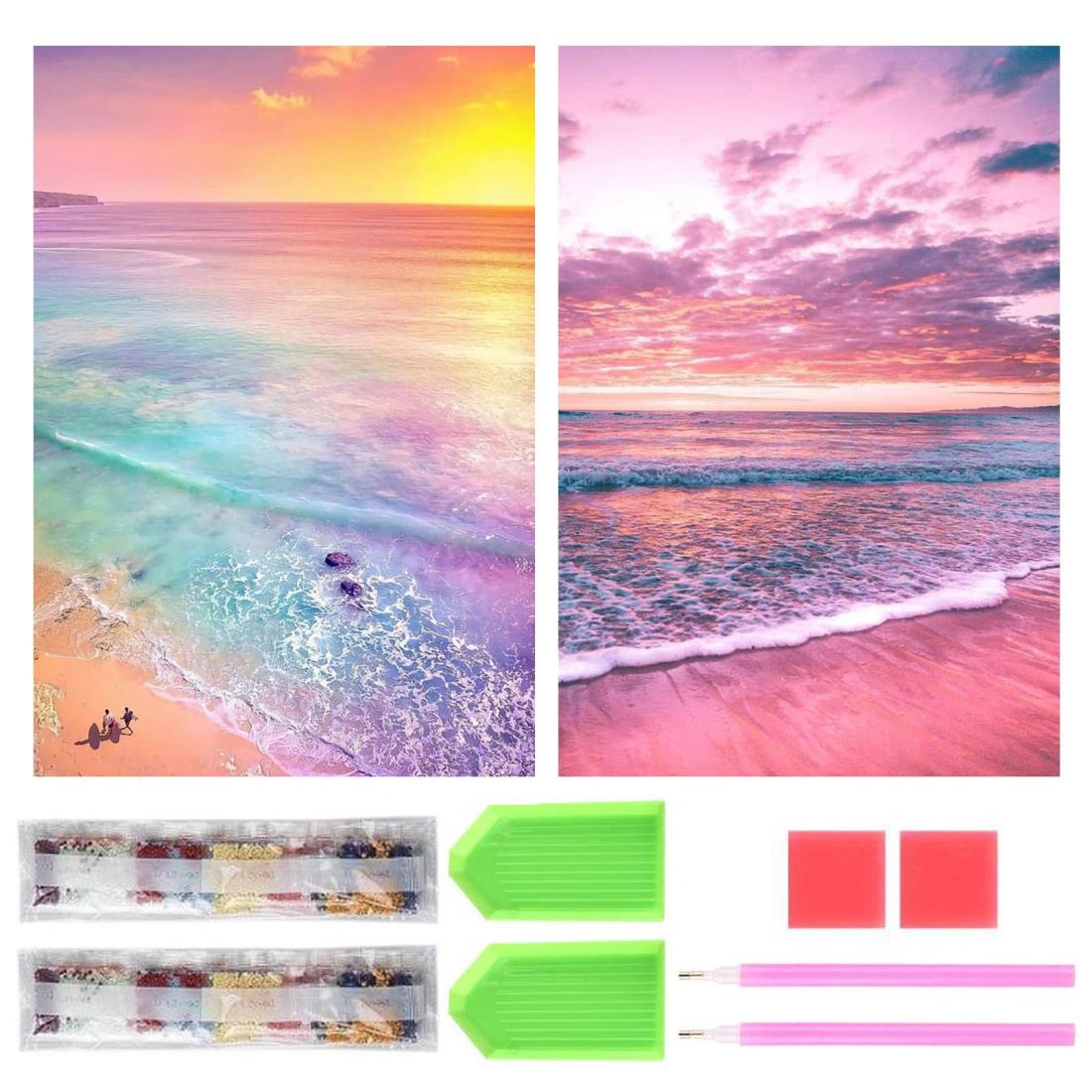 サムコス ダイヤモンドアート キット ダイヤモンドの絵画 2個セット きれい 全面貼り付け ダイヤモンドアート 塗装 DIY 初心者 大人の子供 手芸キット 芸...