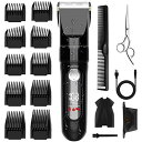 バリカン【2023新登場 USB充電式】ヘアカッター メンズ 電動ばりかん 散髪用 自動研磨 プロ仕様 0.8-24mm対応 LEDディスプレイ 2段階モード 全身防水 家庭用 業務用 子供用 セルフカット 低騒音 水洗い可 リミットコーム 散髪ケープ ハサミ付き 日本語説明書