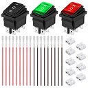 Xiatiaosann 3個 ロッカースイッチ AC 16A/250V 20A/125V DPST オン/オフ/オン 防水 ミニプレスボタン 3色(ブラック/レッド/グリーン) 6ピン 3ポジション LEDライト カートグルスイッチ 圧着ワイヤー、ワイヤーコネクター付き