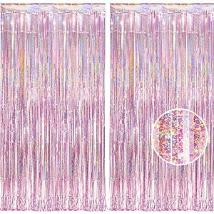 [マラソン期間中ポイント5倍]2個セット タッセルカーテン キラキラ 背景 明るい光沢 誕生日 飾り付け 100cm*250cm 誕生日 飾り カーテン (ピンク)