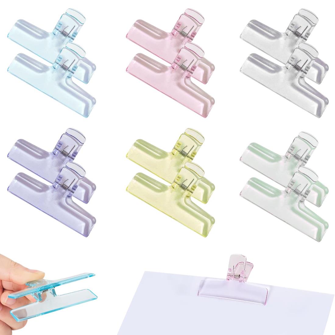 ブッククリップ プラスチック製【12個6色セット】目玉クリップ 繰り返し使用 固定クリップ 使いやすい 耐久性 食品保存 学生用品 事務用品 文房具 学校用 お...