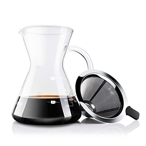Love-KANKEI コーヒーサーバー コーヒードリッパー コーヒーカラフェセット プレゼント スポンジブラシ付属 耐熱ガラス ステンレスフィルター 2層メッシュ フィルター不要 電子レンジ可 2-4人分 500Ml