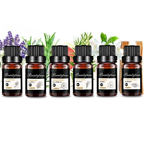 Beautytrees アロマオイル 6種お試しセット 天然素材 自然な香り エッセンシャルオイル 精油 ラベンダー/ジャスミン/グレープフルーツ/ローズマリー/ティートリー/サンダルウッド アロマ 加湿器用 ディフューザー用 アロマストーン用 マッサージ用 プレゼント 10mlx6本 Beautytrees アロマオイル 6種お試しセット 天然素材 自然な香り エッセンシャルオイル 精油 ラベンダー/ジャスミン/グレープフルーツ/ローズマリー/ティートリー/サンダルウッド アロマ 加湿器用 ディフューザー用 アロマストーン用 マッサージ用 プレゼント 10mlx6本