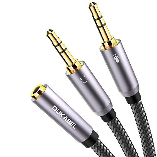 Dukabel 3.5mm オーディオ分配ケーブル 3.5mm 4極 3極 変換ケーブル イヤホン 分岐ケーブル 4極(メス) -3極(オス*2)マイク 変換ケーブル ヘッドセット変換ケーブル 3.5mm