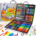 Okiki お絵描きセット【新登場 双頭式色鉛筆 クレヨン 水性ペン 184ピース】お絵かきセットきらきら模様 お絵描き 鮮やかな色 お絵かきアートセット 女の...