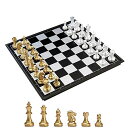 KOKOSUN チェスセット 国際チェス マグネット式 折りたたみ盤 チェスボード 金と銀の駒 収納便利 大人 子供 入門用 (M)
