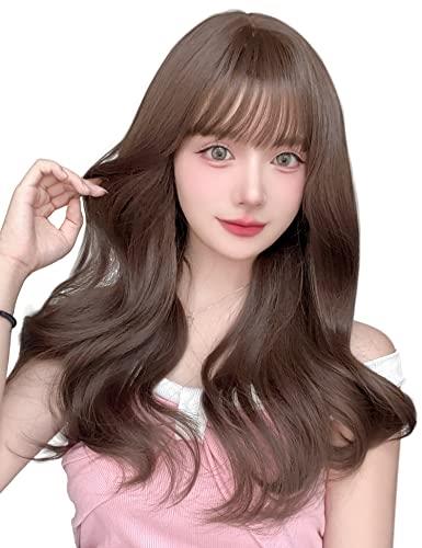 Limakaraウィッグ ロング 巻き髪 ブラウン セミロング カール フルウィッグ かつら レディース 自然 ぱっつん 原宿系 小顔 人気 耐熱 wig ファッション ロリータ ネット/櫛付き アッシュブラウン