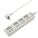 エルパ(ELPA) スイッチ付タップ コンセント 延長コード LED 上差し 4個口 3m WLS-LU43EB(W)
