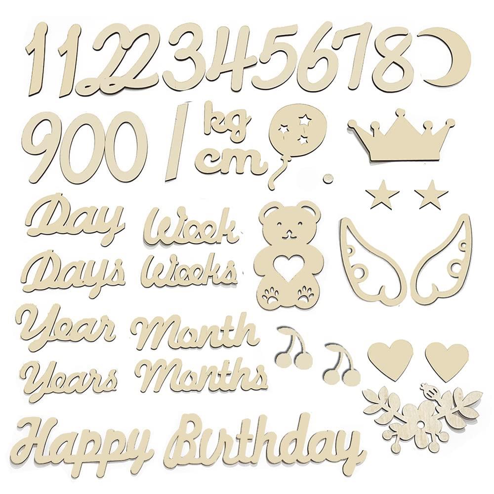 SPKURICP 木製 レターバナー 40枚セット 月齢フォトグッズ ニューボーンフォト ウッドレター 月齢カード マンスリーカード 記念日フォト 撮影道具 記念写真 出産祝い 成長記録 プレゼント 誕生日