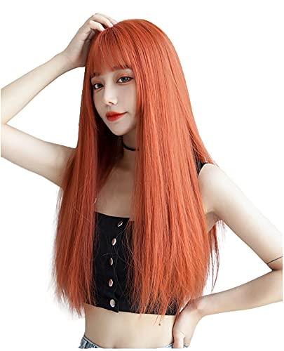 ウィッグ ロング ストレート かつら フルウィッグ 自然 コスプレ ぱっつん 小顔 人気 耐熱 wig 原宿系 ファッション ネット/櫛付き オレンジ ウィッグ ロング ストレート かつら フルウィッグ 自然 コスプレ ぱっつん 小顔 人気 耐熱 wig 原宿系 ファッション ネット/櫛付き オレンジ