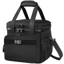 PARTI FISH 保冷 バッグ ソフト クーラー ボックス 5層断熱 強力 保温バックお弁当バック 10/15L 拡張可能 折りたたみ式 クーラーバッグ 防水 漏れ防止滑り止め, 黒, 中型