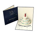 誕生日カード ケーキ 立体カード バースデ グリーティングカード ポップアップカード メッセージカード 感謝 誕生日 お祝い 封筒付き 2色 (ネイビー)