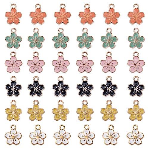[SUNNYCLUE] 蝶恋花 6色60個 チャーム フラワー パーツ 桜 合金ペンダント 花 ペンダント 花びら ネックレス さくら ピアス 和風 イヤリング 花型 エナメル キーホルダー チョーカー ブレスレット メタルパーツ チャームペンダント アクセサリーパーツ 基礎パーツ マカロン
