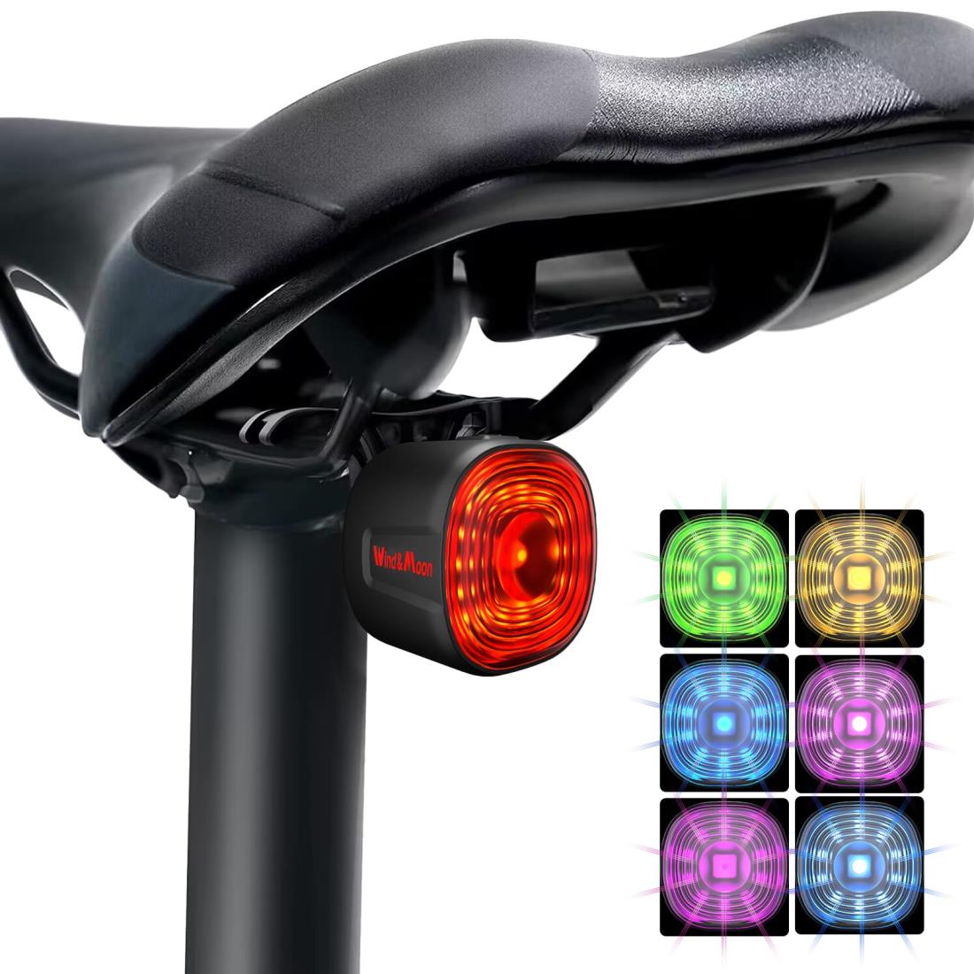 HLOMOM 自転車 テールライト 自動点灯 防水 RGB 七色光、ロードバイクテールライト 充電式 感光センサー ブレーキ感応 セーフティライト 40ルーメン...