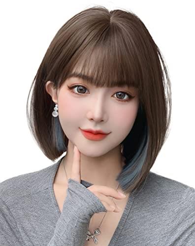 ウィッグ ボブ ショート インナーカラー フルウィッグ かつら レディーズ ストレート 自然 耐熱 小顔効果 wig 女 装 原宿 日常 ネット/櫛付き ツートン ブラウンブルー