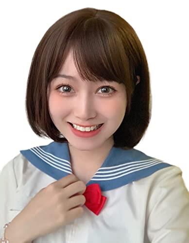 ウィッグ ボブ ショート フルウィッグ かつら レディーズ ストレート 自然 耐熱 小顔効果 wig 女 装 原宿 日常 ネット/櫛付き (チョコブラウン)