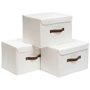 OUTBROS 収納ボックス3個組収納ケース ふた付き大容量 衣類収納ボックス折りたたみ式 収納ケースおもちゃ 衣類 雑誌 収納 防塵 防湿 無臭(ホワイト, 38x25x25cm)
