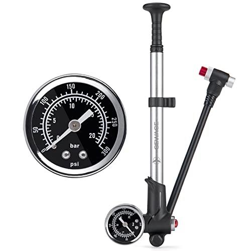 GEWAGE 自転車 サスペンションポンプ 300psi/20bar ショックポンプ ゲージ付き 米式バルブ対応 MTB用 シルバー