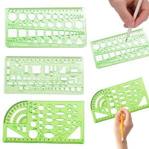 図面テンプレート (3枚セット)テンプレート 製図用定規セット 幾何学定規 透明幾何図面 円 三角定規 一般総合定規 製図用 作図 学校教育用 建築科用 (製図用定規)