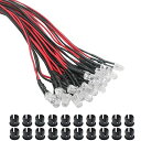 KeeYees 5mm LED プレ配線 高輝度 ホワイト 砲弾型LED 12V用 20個入り 専用マウントホルダー付き