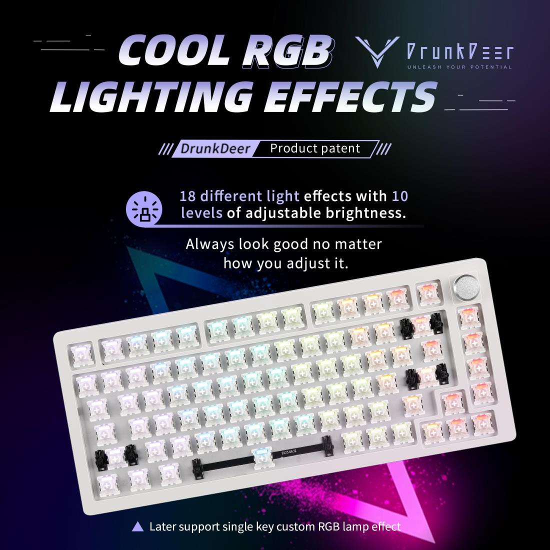 DrunkDeer A75 ラピッドトリガー メカニカルキーボード TKL ゲーム用 高速反応 磁気スイッチ RGB 有線 USB コンパクト 82キー ノブ付き ホワイト ベアボーン キーキャップなし