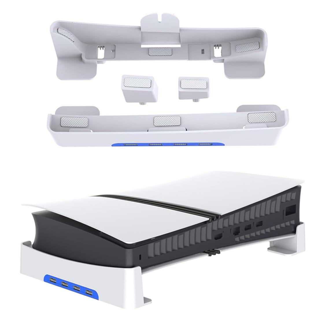 ps5 pro用/新型 ps5 Slim用 スタンド PS5 Slim 横置きスタンド Tomistan 【新登場】 4つUSB拡張ハブ付 地震対策 放熱改善 新型PS5 用水平スタンド 転倒防止 傷付き防止 簡単に取り付けます 本体をもっと安心に収納新型 PS5の通常版とデジタル版両対応(ホワイト)