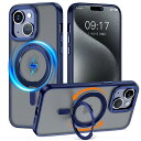 iPhone 15 用 ケース 縦横両対応 リング 【多機能360度回転スタンド】MagSafe対応 ワイヤレス充電対応 半透明マット スマホケース 米軍規格 ...