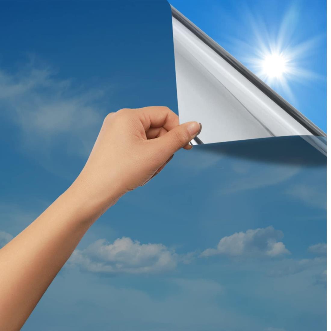 Rabbitgoo 窓ガラスフィルム 目隠しシート 断熱シート 窓 ガラス ガラスフィルム 目隠しフィルム マジックミラーフィルム uvカット 外から見えない 紫外線防止 断熱 日除け 西日対策 適格請求書発行可能 (シルバー 44.5x200cm)