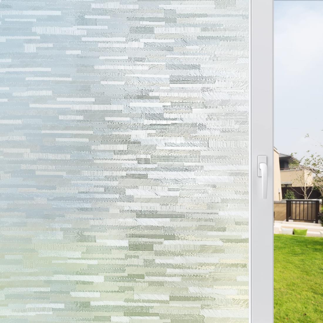 Rabbitgoo 窓ガラス目隠しフィルム 目隠しシート 縦模様 ガラスフィルム 水で貼ってはがせる 窓 めかくしシート UVカット紫外線対策 飛散防止 窓フィルム おしゃれ インテリアシール 網入りガラスも適用(縦ライン 44.5x 200cm)