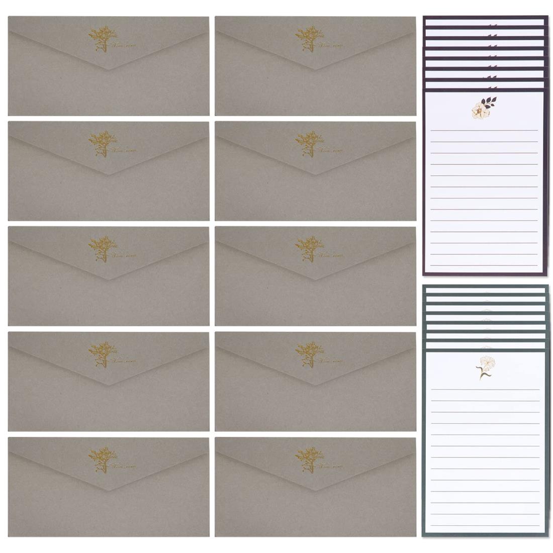 レターセット おしゃれ 大人 シンプル 封筒10枚 手紙16枚 便箋セット お洒落 高級大量 セット 招待状 結婚式 お祝い 挨拶状 (グレー Warm sea...