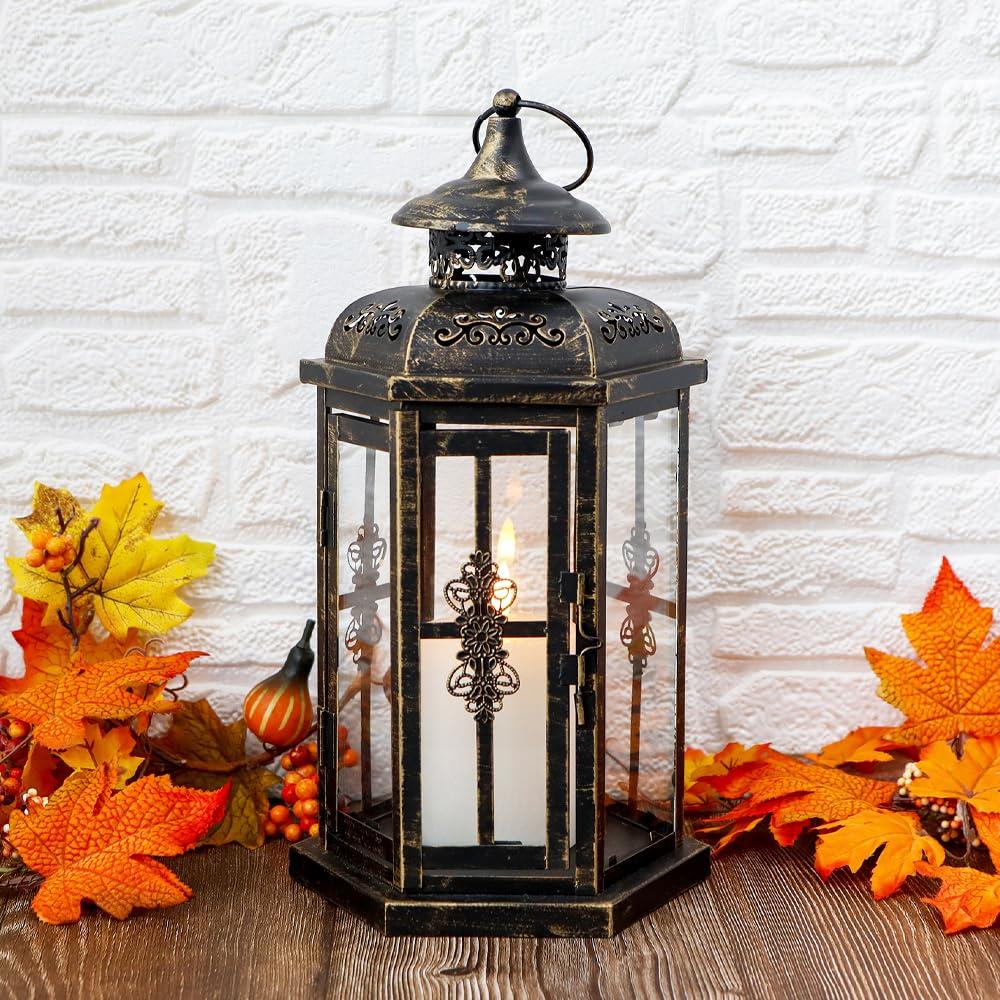 JHY DESIGN キャンドルランタン 高さ30cm 复古 キャンドルホルダー メタル キャンドルスタンド 屋内/屋外用ヴィンテージ 燭台 おしゃれインテリア雑貨 バー オフイス お部屋 結婚式 誕生日 クリスマス プレゼント（ブラック）