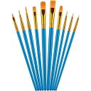 筆 絵の具 筆 画材 10本セット 油筆 水彩筆 アクリル筆 平筆 丸筆 ナイロン毛 短毛筆 大人用・子供用サイズ (ブルー)