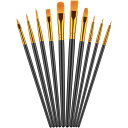 筆 絵の具 筆 画材 10本セット 油筆 水彩筆 アクリル筆 平筆 丸筆 ナイロン毛 短毛筆 大人用・子供用サイズ (ブラック)