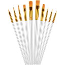 筆 絵の具 筆 画材 10本セット 油筆 水彩筆 アクリル筆 平筆 丸筆 ナイロン毛 短毛筆 大人用・子供用サイズ (ホワイト)