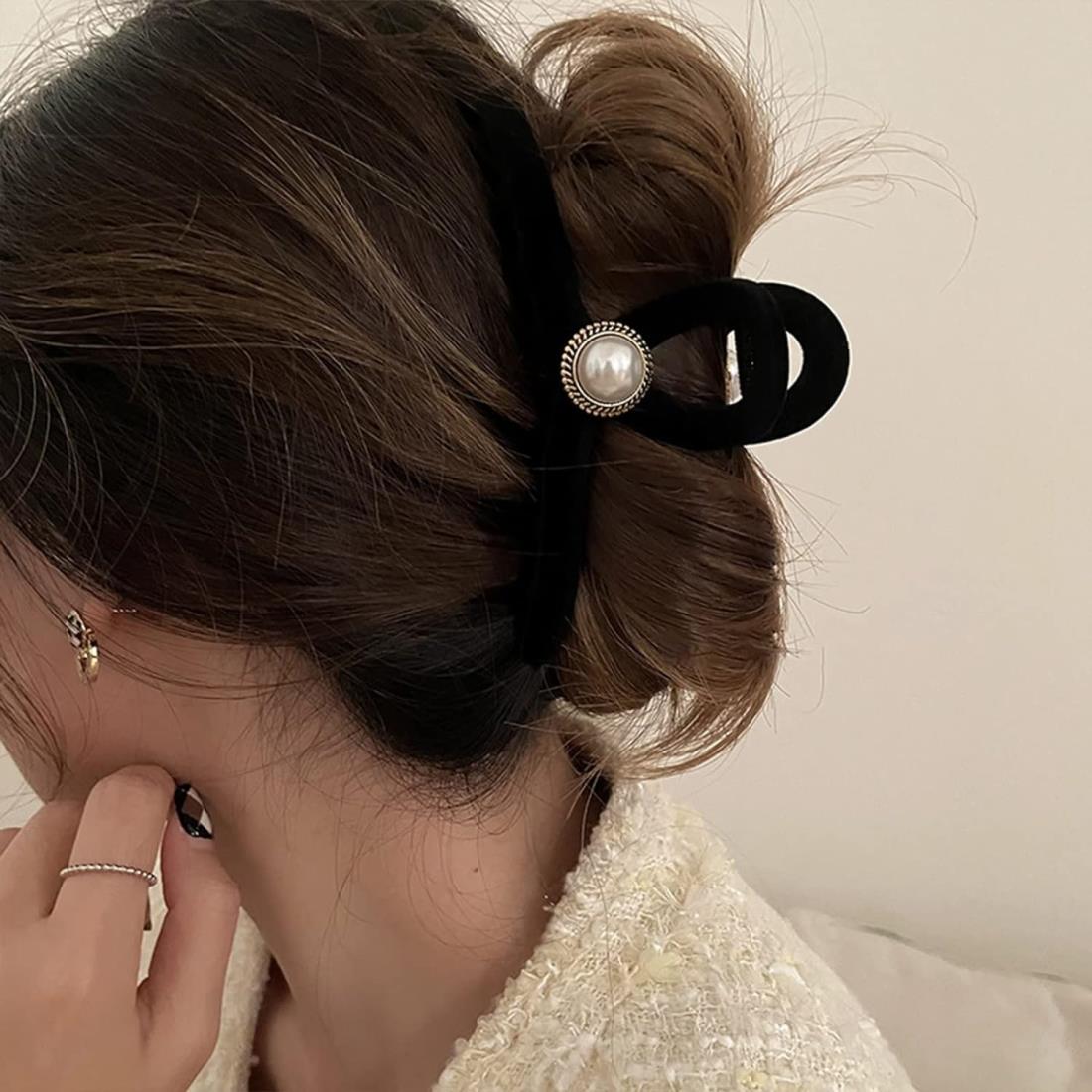 happykau ヘアクリップ大きめしっかりとまる 髪留め バンスクリップ ヘアくりっぷ ヘアアクセサリー大人 韓国 可愛い おしゃれ人気 パールのヘアクリップ...