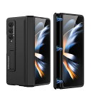 Galaxy Z Fold4 ケース ガラスフィルム付き Samsung ギャラクシーZ フォールド4 5G 用 カバー Uovon スマホケース 薄型 ヒンジ保護 軽量 スタンド付き 全面保護 カメラレンズ保護 おしゃれ 人気 ストラップ穴付き ・ ブラック