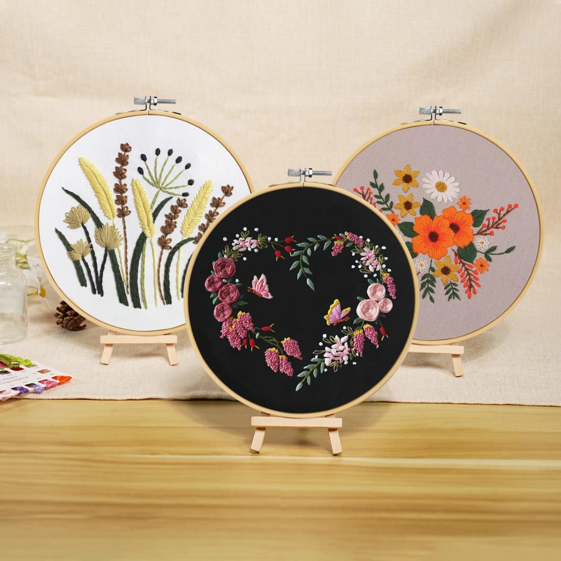 mefeny 刺繍キット 刺しゅう 初心者向け パターンあり 日本語と英語ステッチ方説明書付き 3セット 竹製..