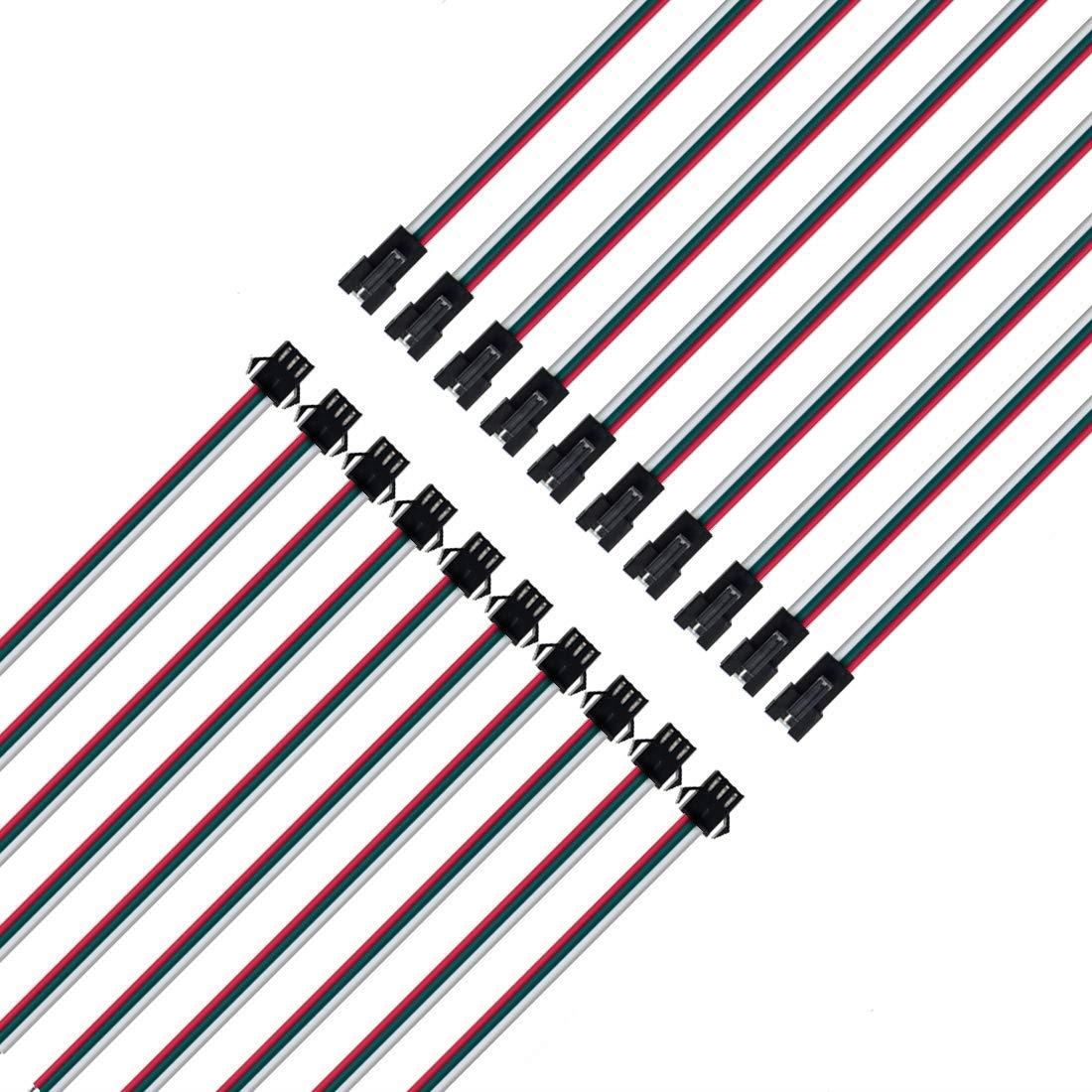 BTF-LIGHTING 3ピン SM JST コネクター 15cm 22awg ワイヤケーブル 10個メス-10個オス WS2812B WS2811 SK6812などLEDテープライト用